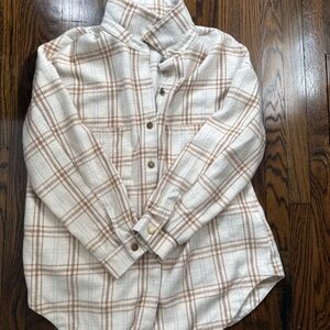 Cream and Brown Plaid Button Down Shirt-Jacket
